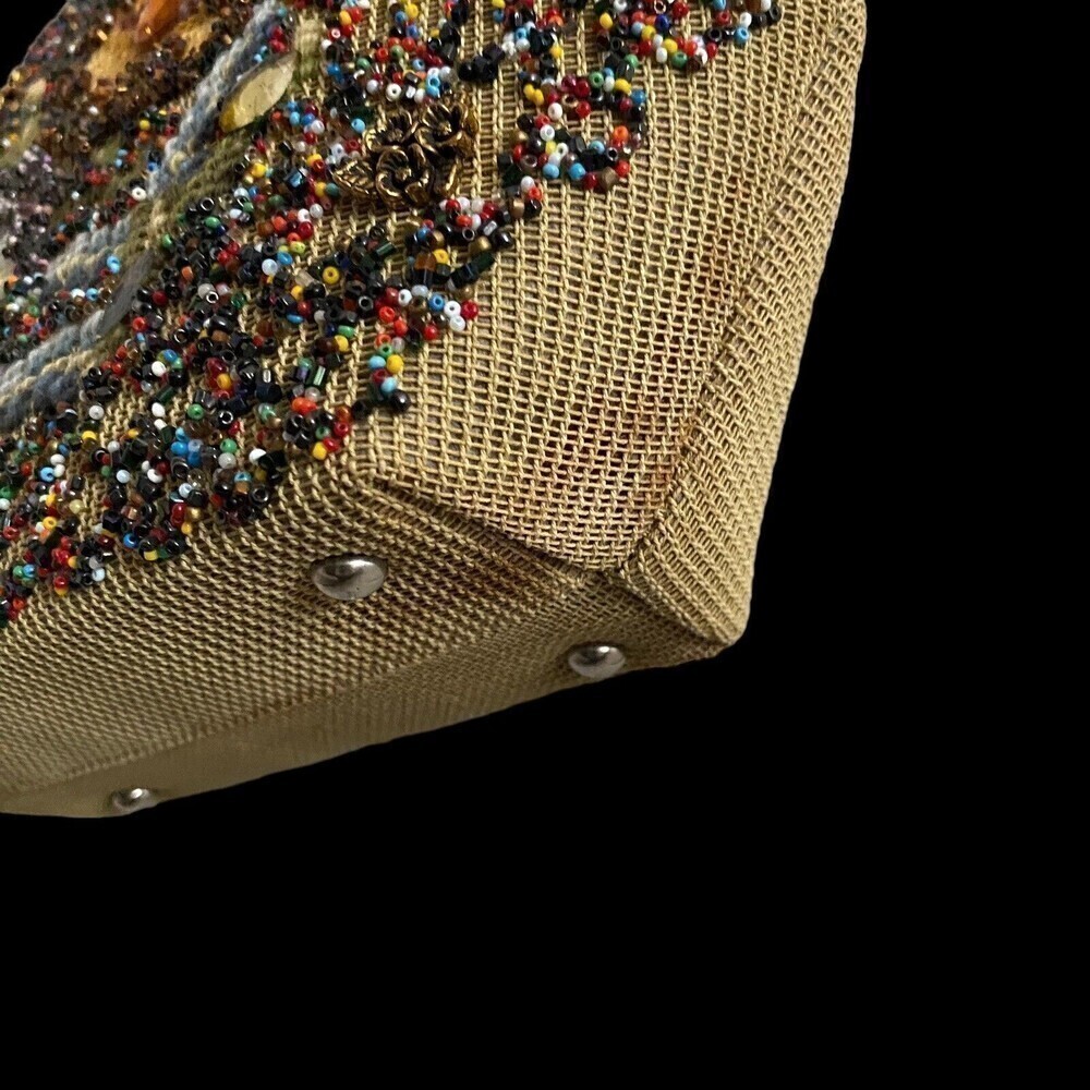Vintage Soure' Bag New York Needlepoint Beaded Rhinestones Lucite Handle - Picture 6 of 8